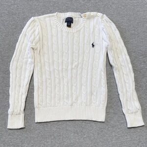 Polo by Ralph Lauren White Cable Knit Crewneck Sweater